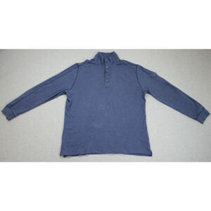 Banana Republic Sweater Men XL Blue 100% Cotton Long Sleeve 1/4 Button Mock Neck